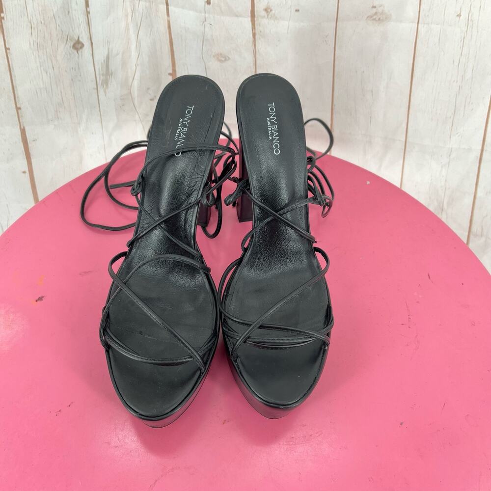 Tony Bianco black strappy platform heels 9.5